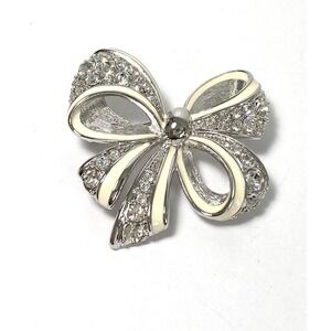 Nolan Miller Silver Tone Enamel Crystal Rhinestone Spirit Bow Brooch Pin